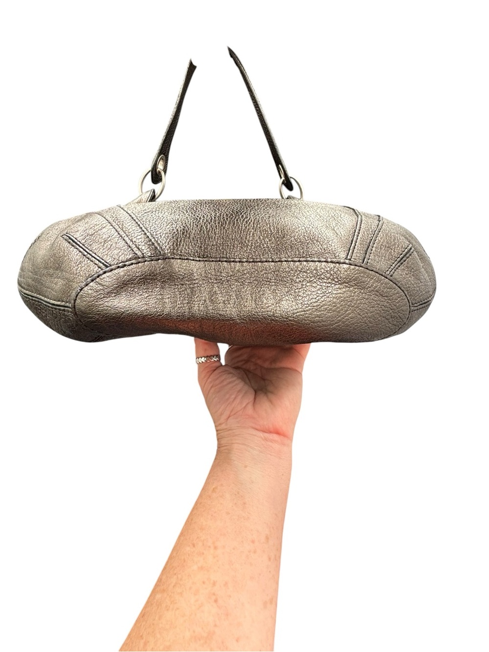 Banana Republic Bronze Metallic Pebbled Leather Hobo Shoulder Bag - Picture 7 of 13